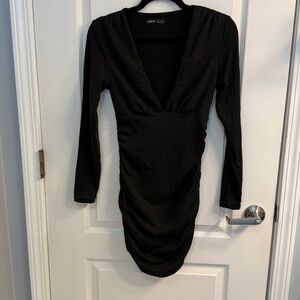 SHEIN Black Ruched Long Sleeve Dress